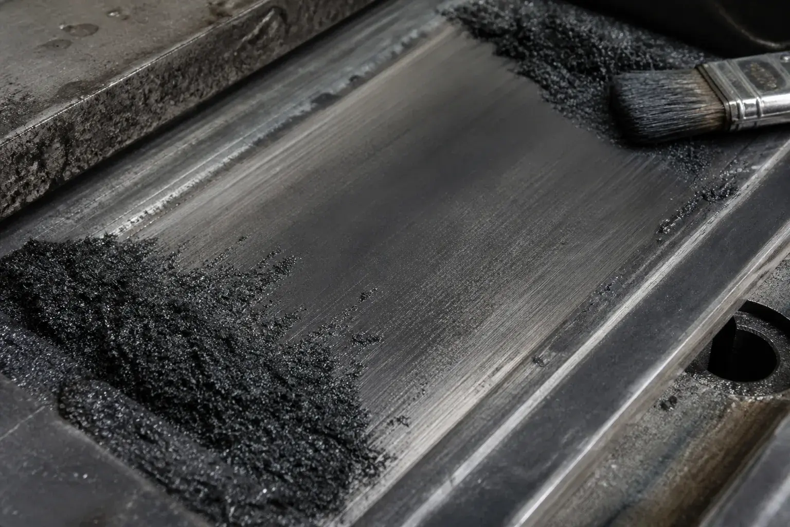 Lubricación seca con polvo de grafito sobre superficie metálica de deslizamiento