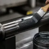 Pintura lubricante de grafito aplicada con brocha sobre pieza metálica